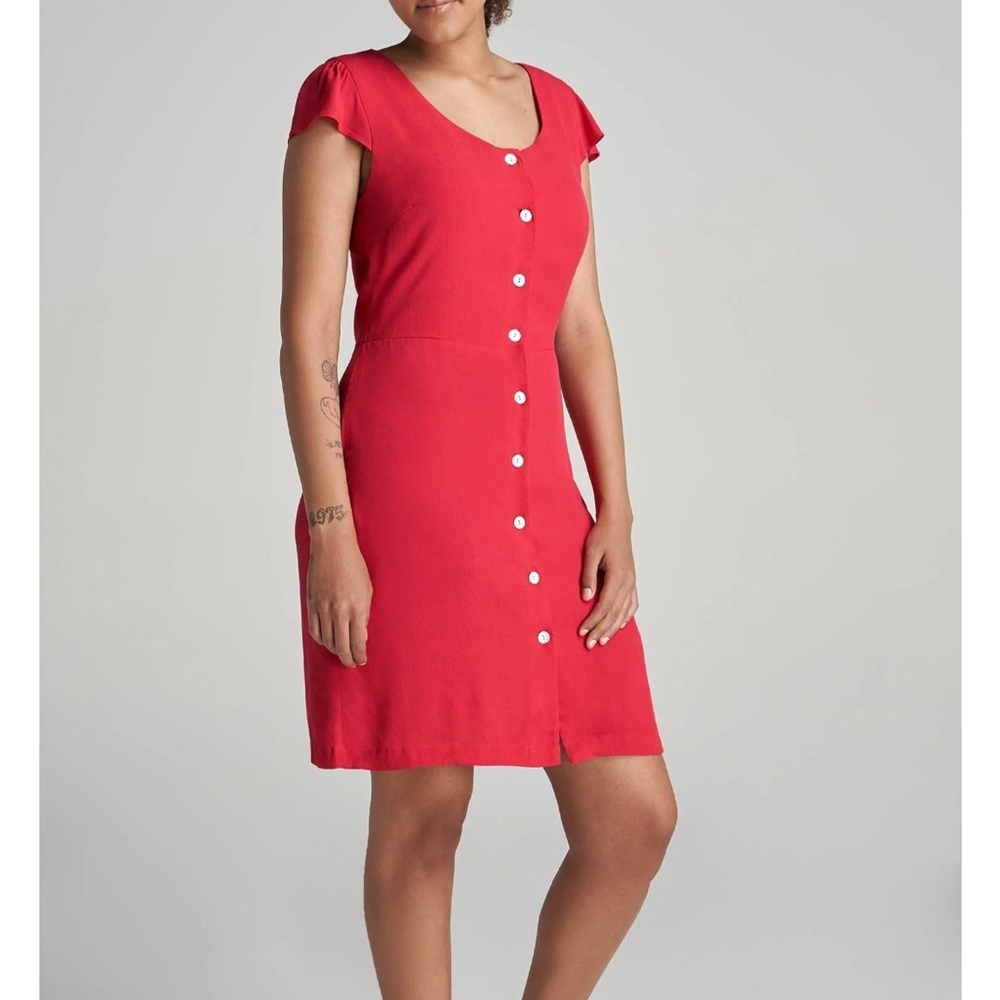 Women's Tall Cap Sleeve Shirt Dress in Raspberry Red American Tall Size Medium